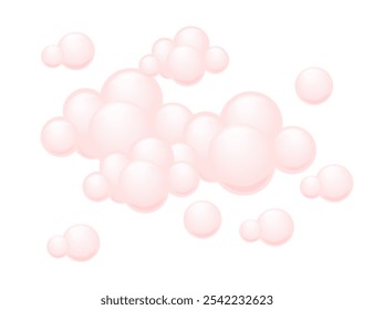 Nuvens macias e cor-de-rosa fofo flutuando sobre um fundo branco, dando uma sensação caprichosa e arejada. Perfeito para temas meteorológicos, ilustrações de sonhos ou decoração infantil. Ilustração vetorial.