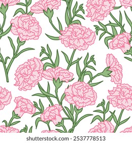 Soft Pink Fresh Spring Carnation Flower Pattern. Delicate and nature-inspired design perfect for various creative projects.