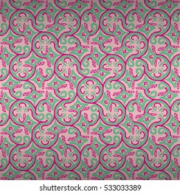 Soft pink geometric seamless pattern background in maya inspired style. Knotty tessellated repeatable backdrop.