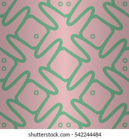 Soft pink geometric seamless pattern in curved style. Retro tracery. Vector background.