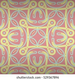 Soft pink geometrical seamless pattern background in artistic style. Bright, graphical design for game, packing-paper, curtain or other purpose. Modern texture. Smooth puzzle repeatable backdrop.