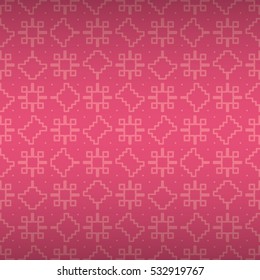 Soft pink geometrical seamless pattern background in ancient style. Modern design. Colored, symmetric design for packing-paper, textile, ads or other purpose. Intricate medley repeatable backdrop.