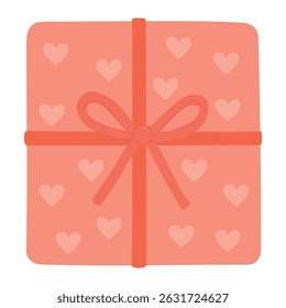 Soft pink gift box with light heart pattern and ribbon bow, perfect for love and celebration themes.