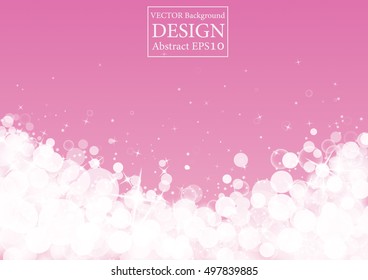 Soft Pink glitter sparkles rays lights bokeh and star Festive Valentine day abstract background. Vector background. 