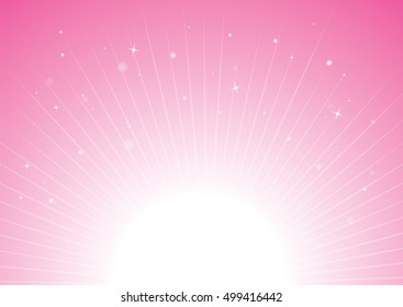 Soft Pink glitter sparkles rays lights bokeh and star Festive Valentine day abstract background. Vector background. 