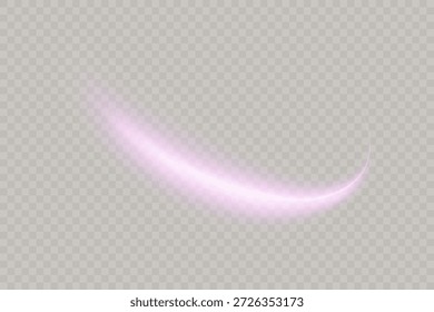 A soft pink glowing trail with a blurred effect, isolated on a transparent background. A vector curved lens flare for overlays, beauty branding, magical accents, and UI effects.