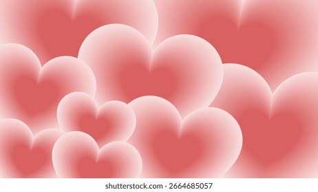 Soft pink gradient hearts seamless pattern, romantic love background illustration, abstract Valentine's Day design with glowing heart shapes, tender wedding and anniversary celebration decoration art.
