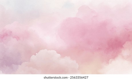 Soft pink and gray watercolor clouds create a dreamy atmosphere, ideal for elegant projects.