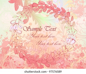 Soft pink grungy background with floral frame