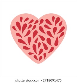 Corazón rosado suave lleno de Formas rojas de la lágrima, Vector abstracto moderno del símbolo del amor, fondo blanco