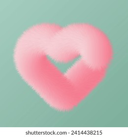 Soft pink heart on a mint background. Vector illustration with gradient. Figure with fur effect.