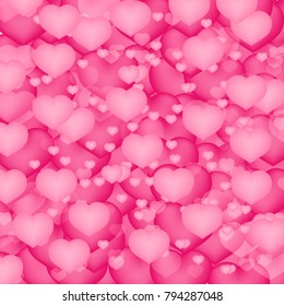 Soft pink hearts 3d background. Valentine's day shiny greeting card. Romantic vector illustration. Easy to edit design template for your artworks.