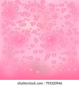 Soft pink hearts confetti background. Valentine's day shiny greeting card. Romantic vector illustration. Easy to edit design template for your artworks.