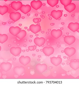 Soft pink hearts confetti background. Valentineâ??s day shiny greeting card. Romantic vector illustration. Easy to edit design template for your artworks.
