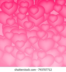 Soft pink hearts confetti background. Valentineâ??s day shiny greeting card. Romantic vector illustration. Easy to edit design template for your artworks.