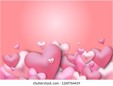 Soft pink hearts on pink background. Women's, Mother's, Valentine's Day poster idea.