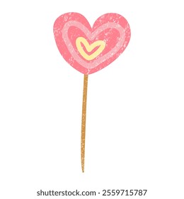 Soft Pink Heart-Shaped Lollipop in Crayon Style for Valentine's Day