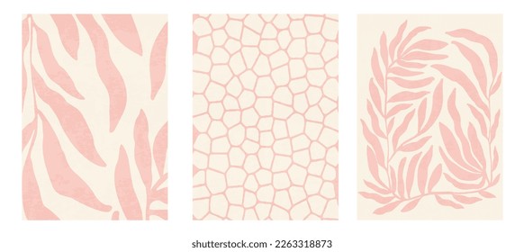 Soft pink invitation cards with beautiful pattern. Botanical, nature inspired design. Branches with leaves vector illustration