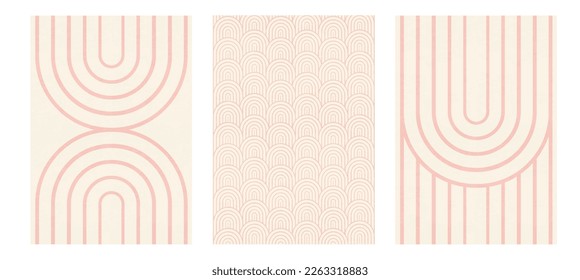 Soft pink invitation cards with beautiful rainbow pattern. Vector illustration