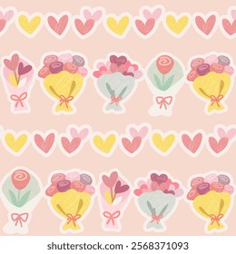 Soft Pink Love Pattern with Bouquet - perfect for Valentine's Day