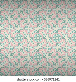 Soft pink ornamental seamless pattern background in alien style. Modern texture. Colored, graphical design for banner, game, textile or other purpose. Complex medley repeatable backdrop.