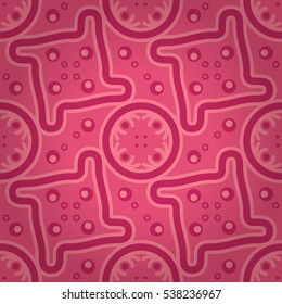 Soft pink ornamental seamless pattern in tribal style. Entangled puzzle repeatable backdrop. Colorful, graphical design for ads, packing-paper, curtain or other purpose. Vector background.