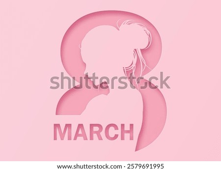 A soft pink papercut illustration featuring a stylish woman inside number 8. Ideal for Women’s Day greetings and empowerment messages.