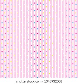 soft pink pastel and white vertical striped with colorful stars pattern background vector illustration image