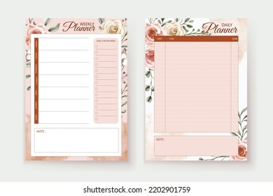 soft pink peach pastel watercolor floral bohemian weekly planner template