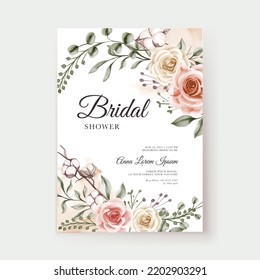 soft pink peach pastel watercolor floral bohemian bridal shower invitation template
