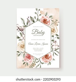 patrón de invitación a la ducha de bebé bohemias florales de color pastel de melocotón rosa suave