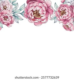 Soft pink peonies in watercolor blend beautifully with vibrant greens, creating an elegant floral arrangement bursting with charm and artistry template, background