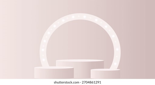 Etapa de podio rosa suave con fondo de arco iluminado