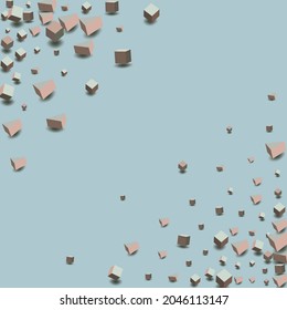 Soft Pink Polygon Vector Blue Background. Geometric Box Paper. Pink and Gray Cube Shiny Presentation. Perspective Brick Brochure.