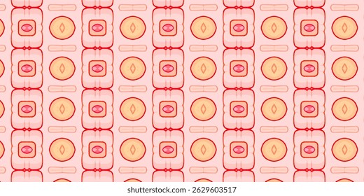 Soft Pink Retro Pattern with Circular and Geometric Designs