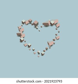 Soft Pink Rhombus Vector Blue Background. Abstract Confetti Presentation. Pastel Cube Shiny Paper. Business Block Pattern.