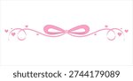 soft pink ribbon bow divider with elegant swirls on both sides graphic vector illustration