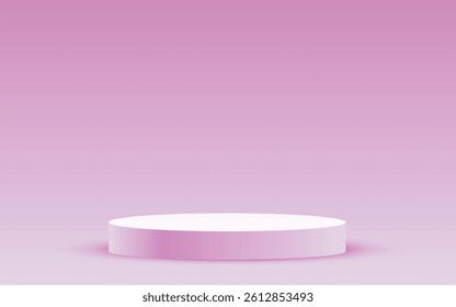 Soft pink round podium vector with 3D design on gradient background. Perfect for product displays, modern presentations, and minimalist branding. Realistic cylindrical platform illustration.