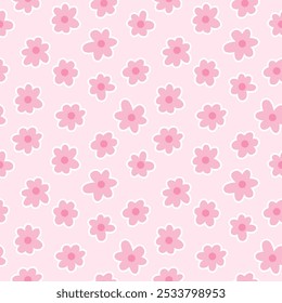 Soft pink seamless floral pattern with delicate flowers on a pastel background. Ideal for baby-themed designs, feminine decor, textiles, and romantic projects