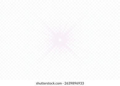 Soft pink starburst glow with light rays effect isolated on transparent grid background