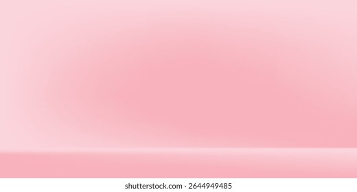 Fundo de estúdio rosa suave com iluminação direta. Quarto vazio com parede monocromática e piso, luz spot e sombra. Banner de vetor para apresentação do produto, modelo realista de espaço de fotografia.
