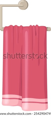 Soft pink towel draped over a metal towel rail, adding a touch of comfort and style to a bathroom setting, perfect for drying off after a shower or bath