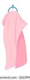 Weich-rosa Handtuch, das elegant an einem blauen kreisförmigen Handtuchring hängt, verbessert die Badezimmer- oder Spa-Atmosphäre mit einer herrlichen Mischung aus Farbe und Komfort