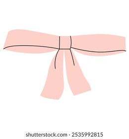 Soft pink vintage bow. Trendy girls accessories. Cute hairstyle element. Simple hand drawn pink ribbon bow. Large retro hand drawn ribbon. Pink bow coquette y2k aesthetic ribbon, elegant accessory