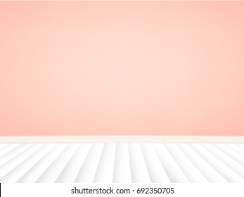 Soft pink wall with white floor, empty room interior, background vector
