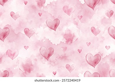 Soft pink watercolor background, heart shapes, romantic design, perfect for Valentine's Day, love themes.