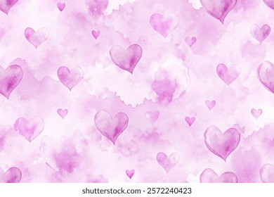 Soft pink watercolor background, heart shapes, romantic design, perfect for invitations, love themes, and celebrations.