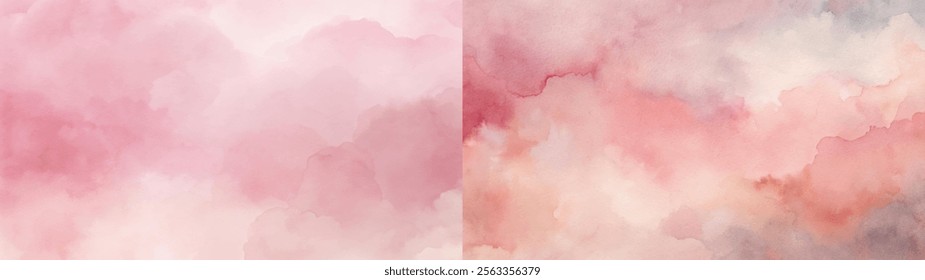 Soft pink watercolor clouds with gentle hues, creating a tranquil and artistic background.