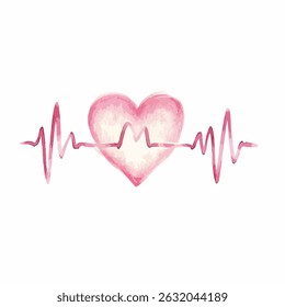 A soft pink watercolor heart with a delicate heartbeat line graphic. The heart is shaded with a soft gradient, creating a tender and romantic feel.