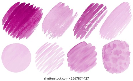 Soft pink watercolor swatches, artistic brush strokes, vibrant textures, creative design elements, modern art background.